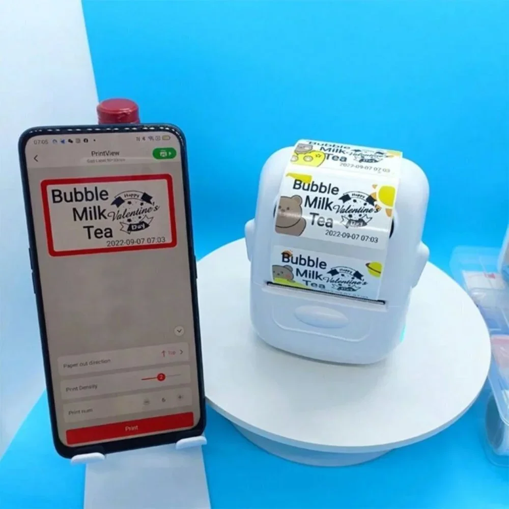 White P50 label machine, mini thermal sticker barcode label printer without ink